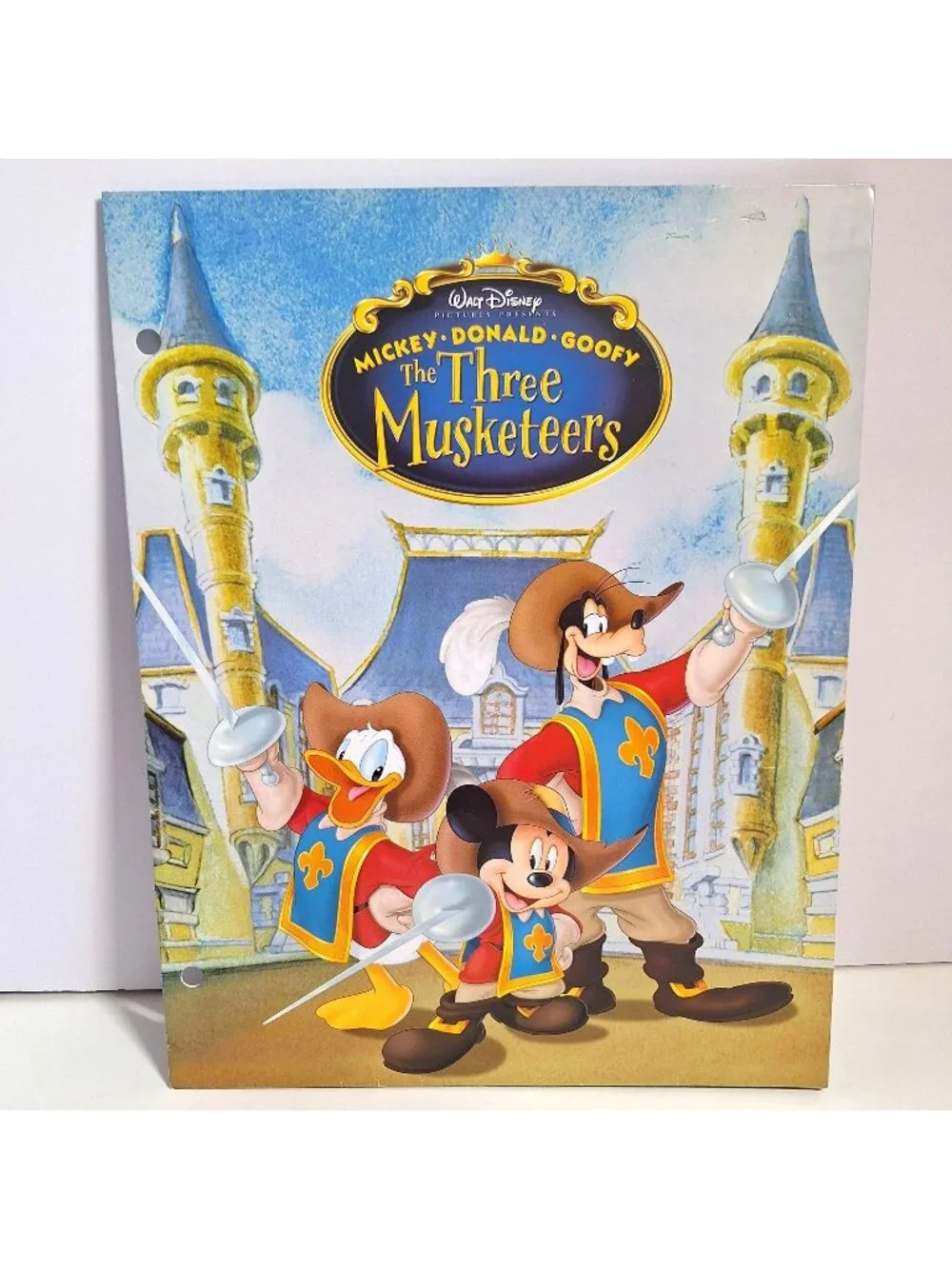 Three Musketeers Pocket Folder Disney Mickey Donald Goofy 3 Hole Vintage